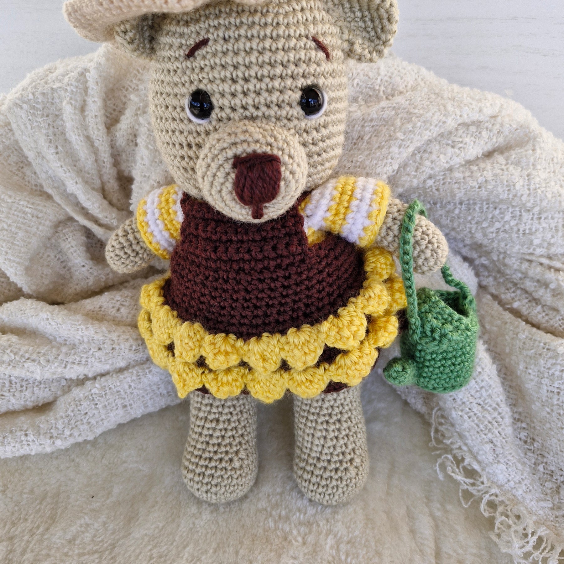Sweet Crochet Bear in Sunflower Dress