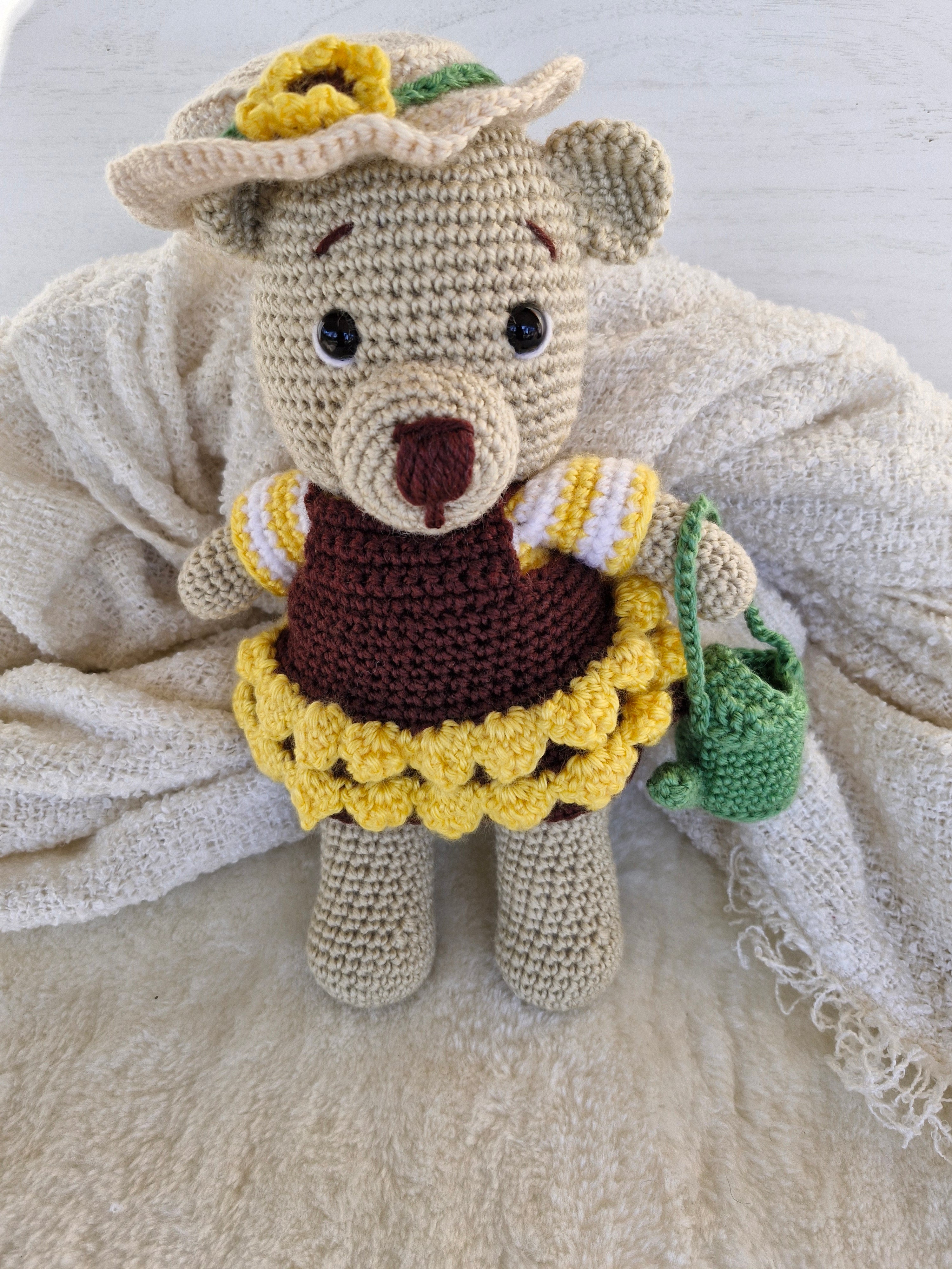 Sweet Crochet Bear in Sunflower Dress