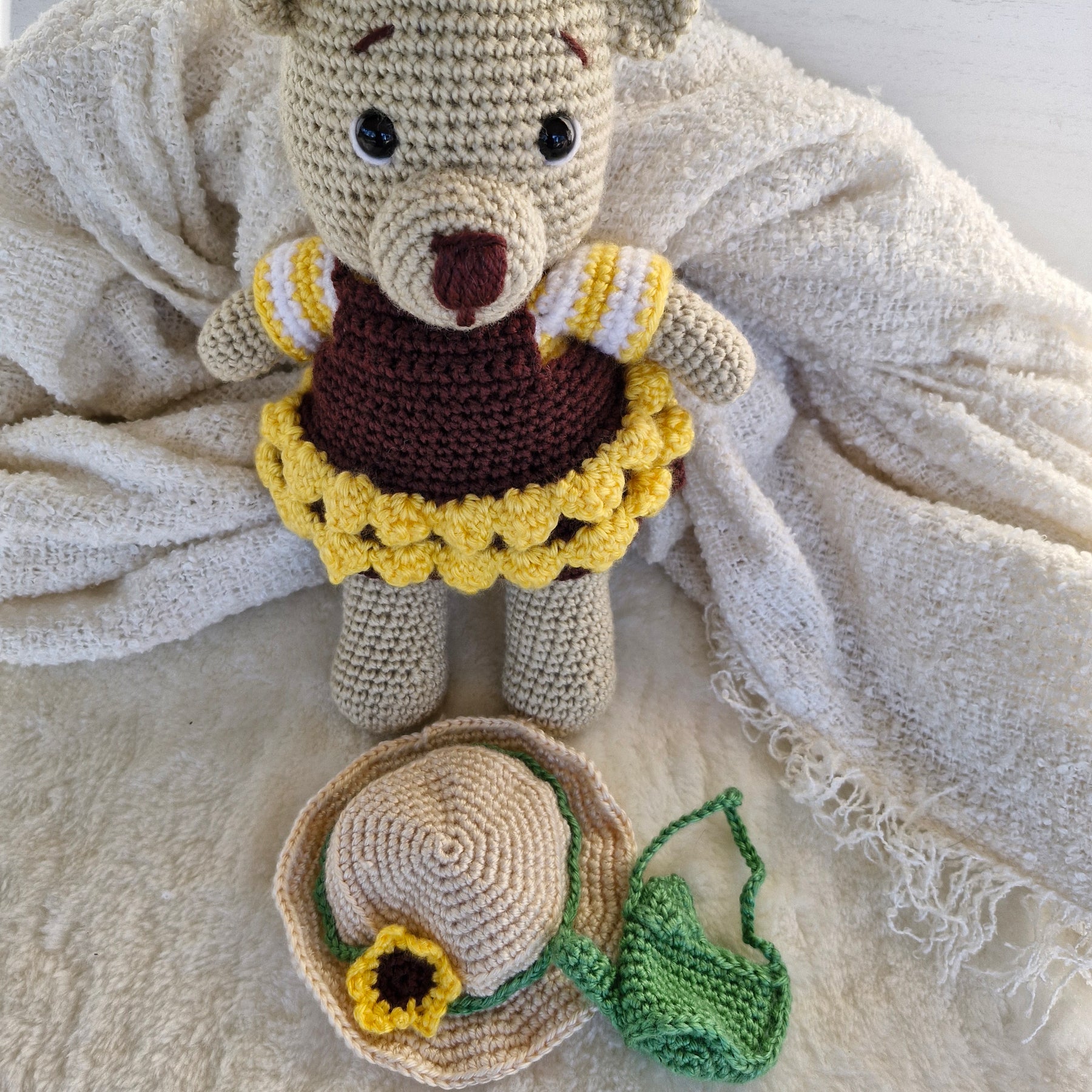 Sweet Crochet Bear in Sunflower Dress