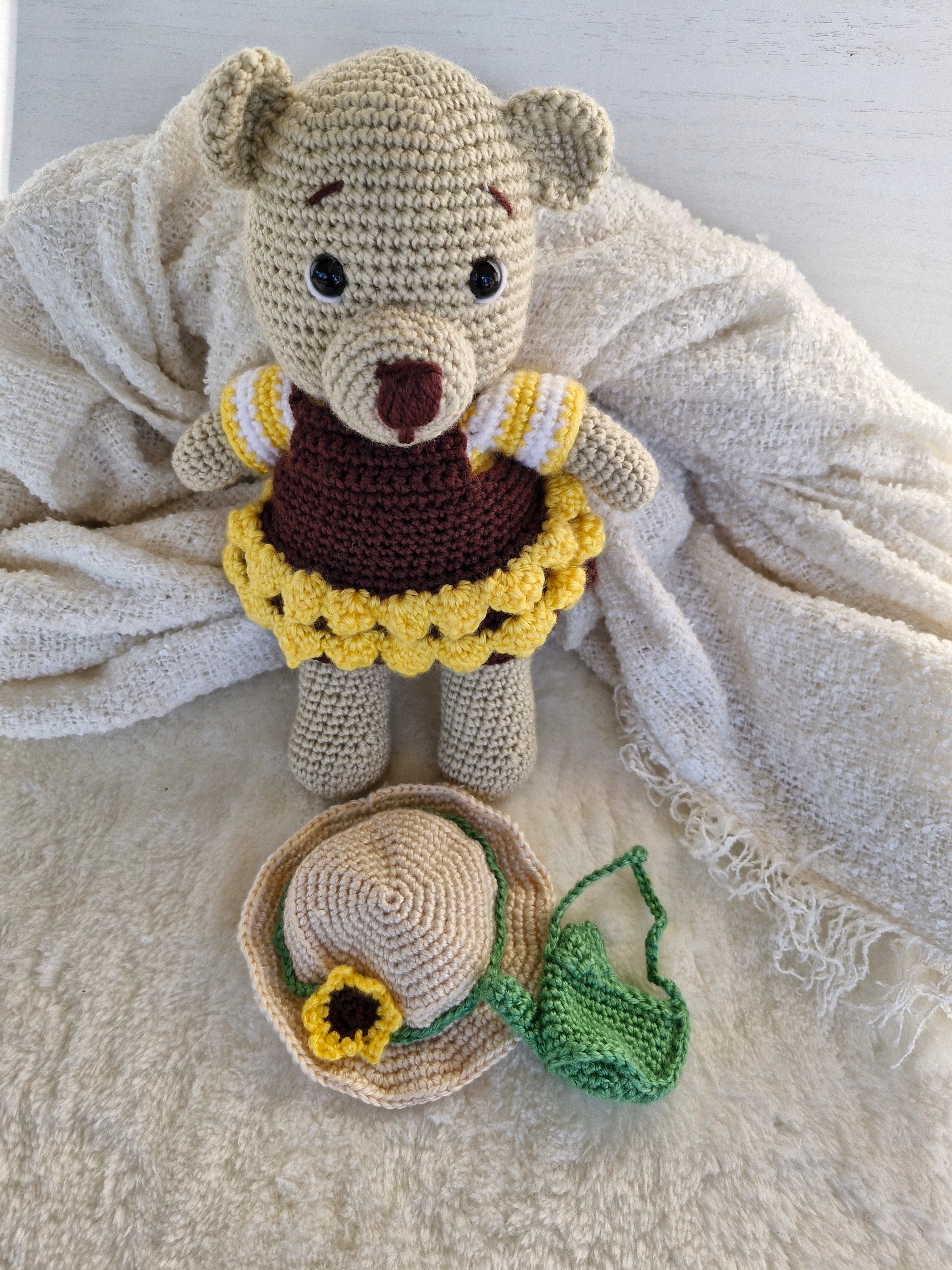 Sweet Crochet Bear in Sunflower Dress