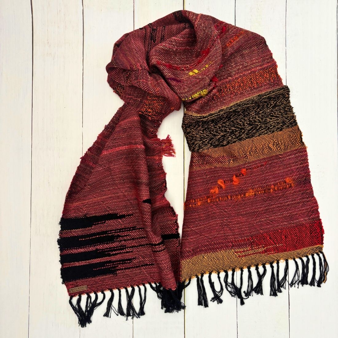 Handwoven Scarf - Sunset Colours - Silk - Wool - Cotton