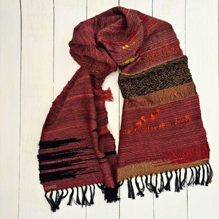 Handwoven Scarf - Sunset Colours - Silk - Wool - Cotton