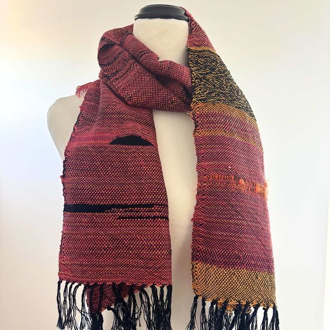Handwoven Scarf - Sunset Colours - Silk - Wool - Cotton
