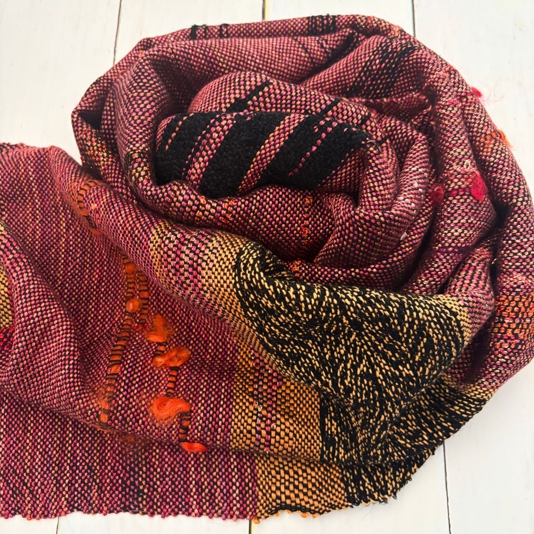 Handwoven Scarf - Sunset Colours - Silk - Wool - Cotton