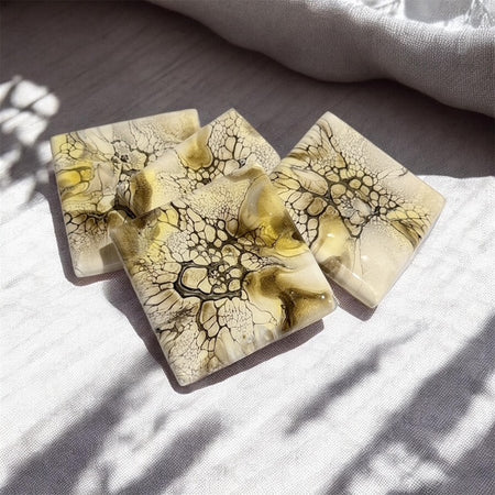 Set of 4 Coasters - Cappuccino/Yellow
