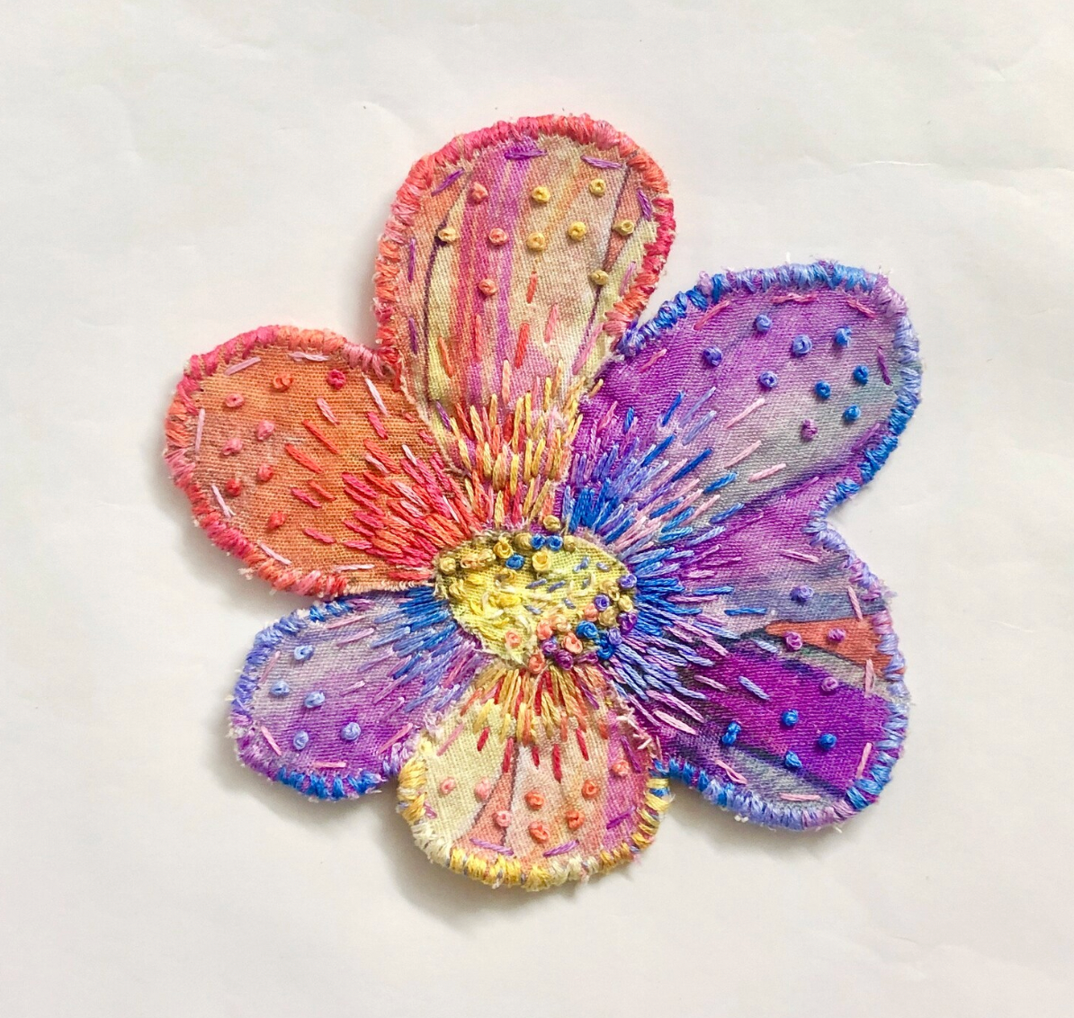 Slow Stitched Unique Flower Drink Coaster - Mauve