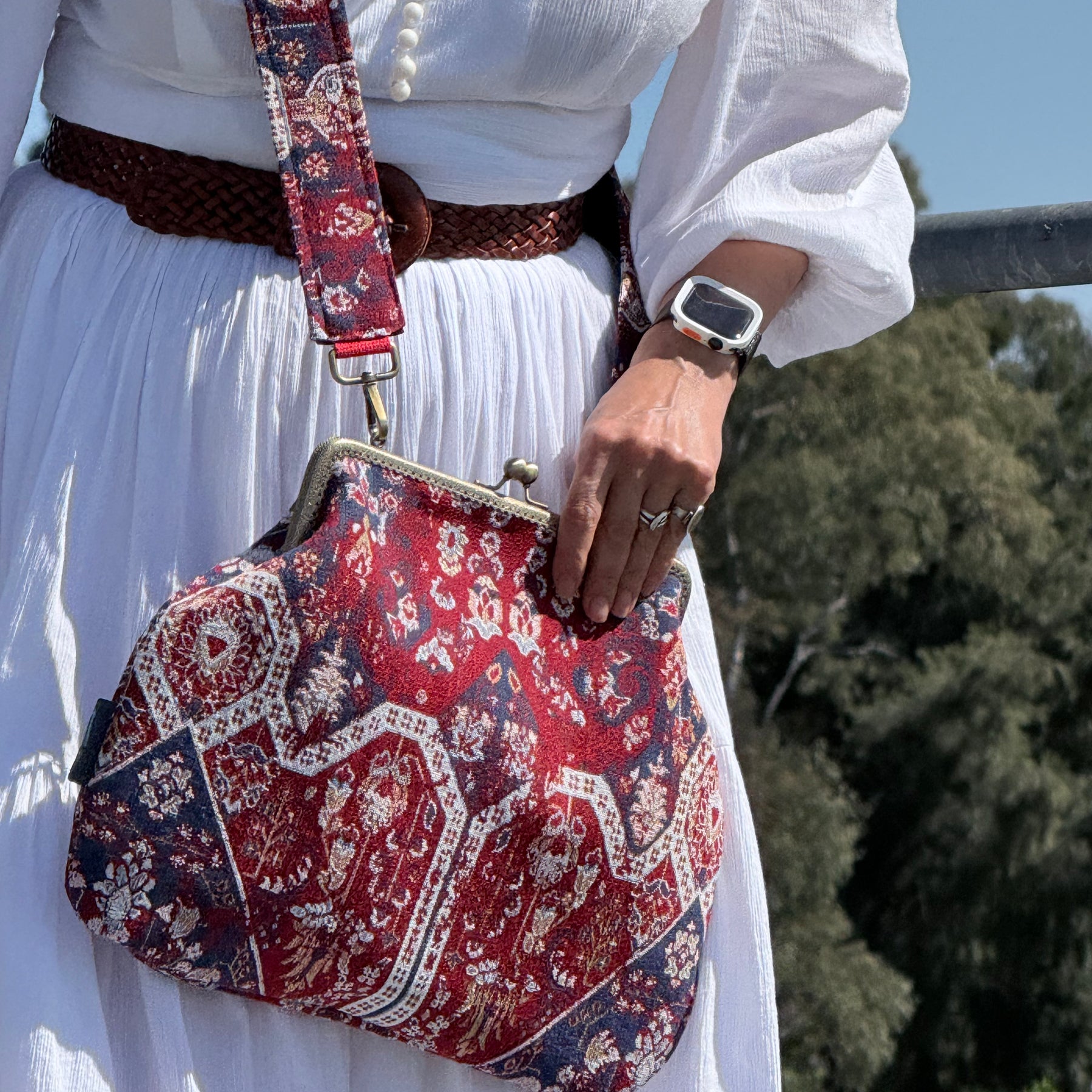 ‘Carpet bag’ metal frame oversized purse