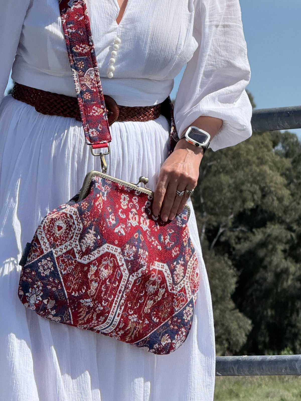 ‘Carpet bag’ metal frame oversized purse