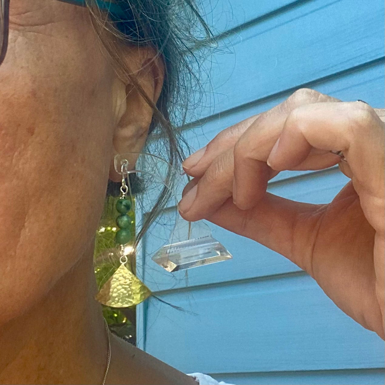 Brass and Ruby Zoisite Stone Bead Dangle Earrings