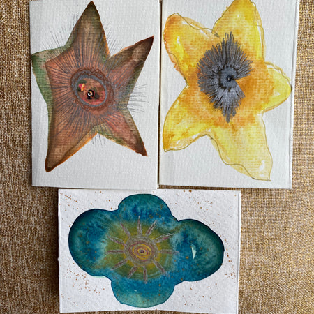 Three Sparkly Hand Painted Watercolour Cards | Handmade Unique Blank Flower Cards