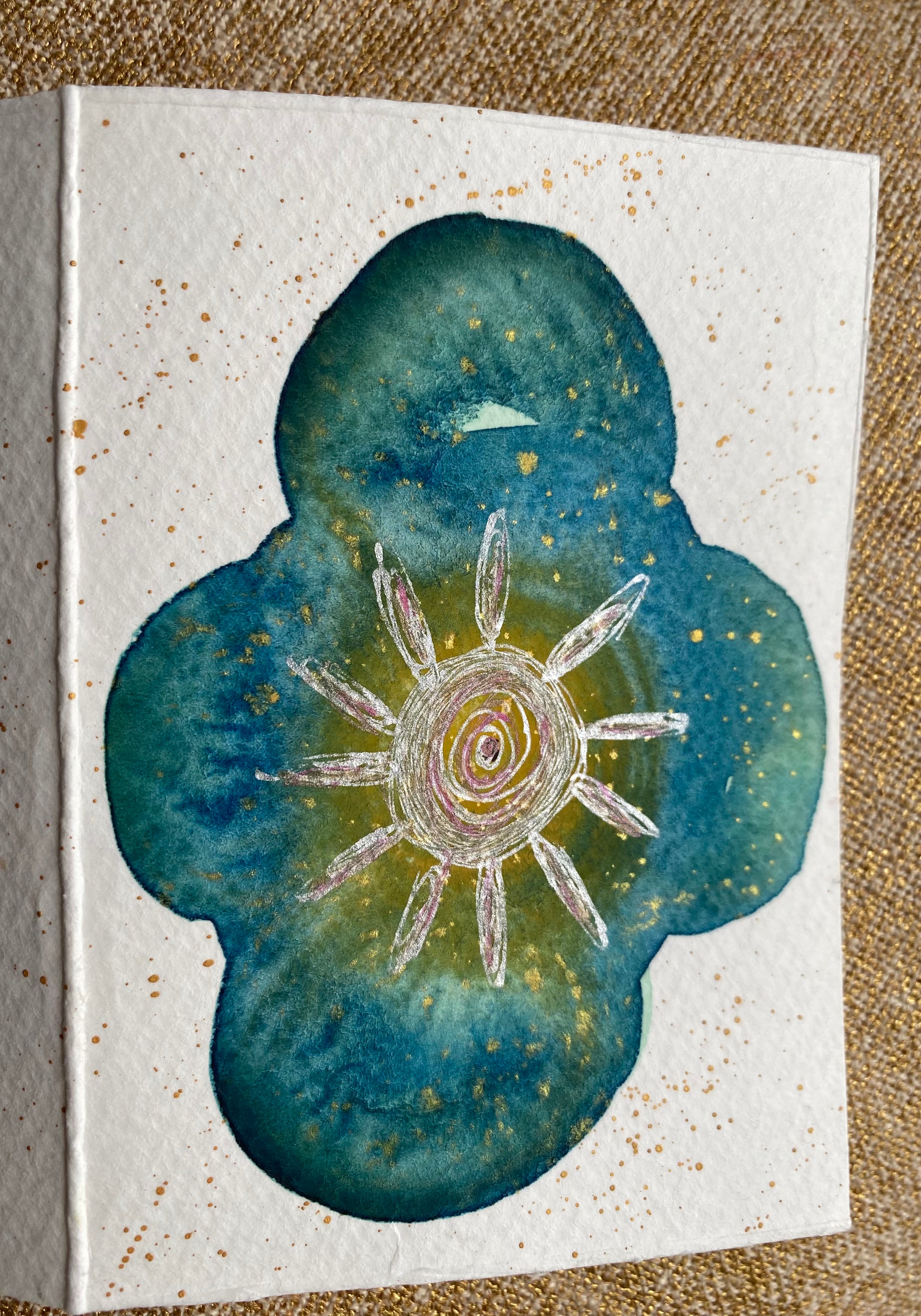 Three Sparkly Hand Painted Watercolour Cards | Handmade Unique Blank Flower Cards