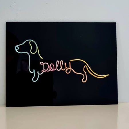 Personalised Dachshund Wire Art Plaque | Custom Sausage Dog Name Sign | Wire Dog Portrait Acrylic Plaque | Custom Colour Dog Wall Art | Pet Name Gift