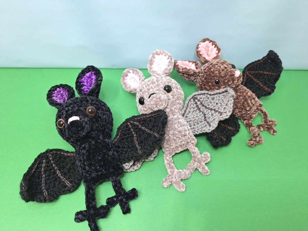 Soft, grey velvet crocheted fruit bat