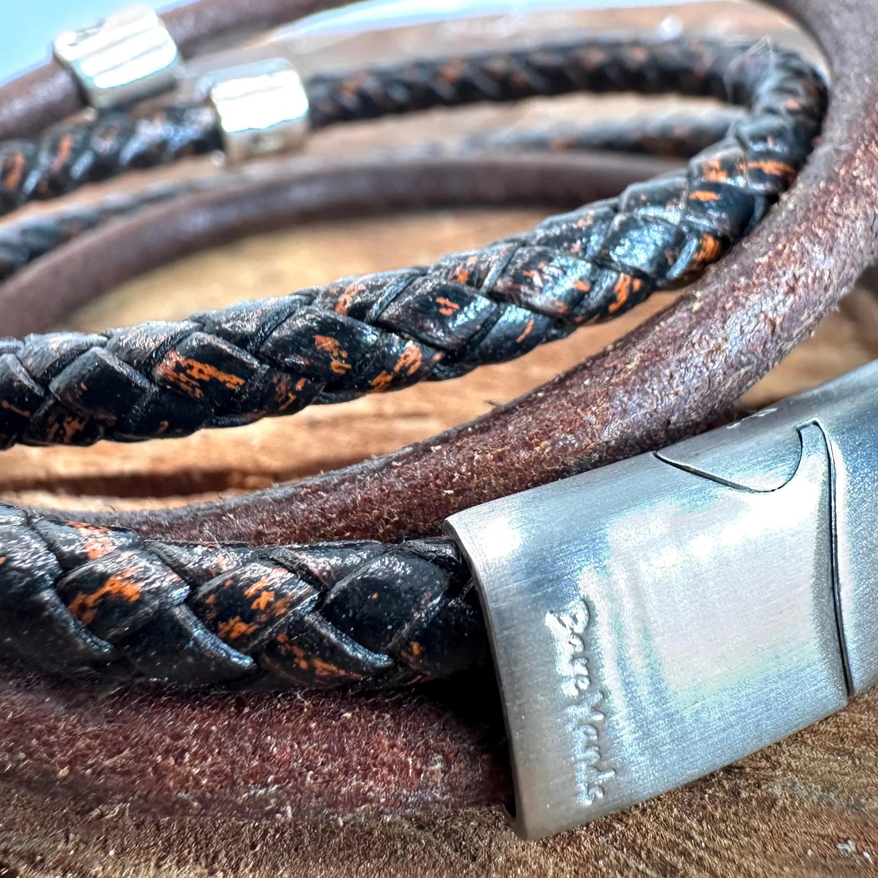 4 Cord Silver Bead Leather Wrap  - personalised