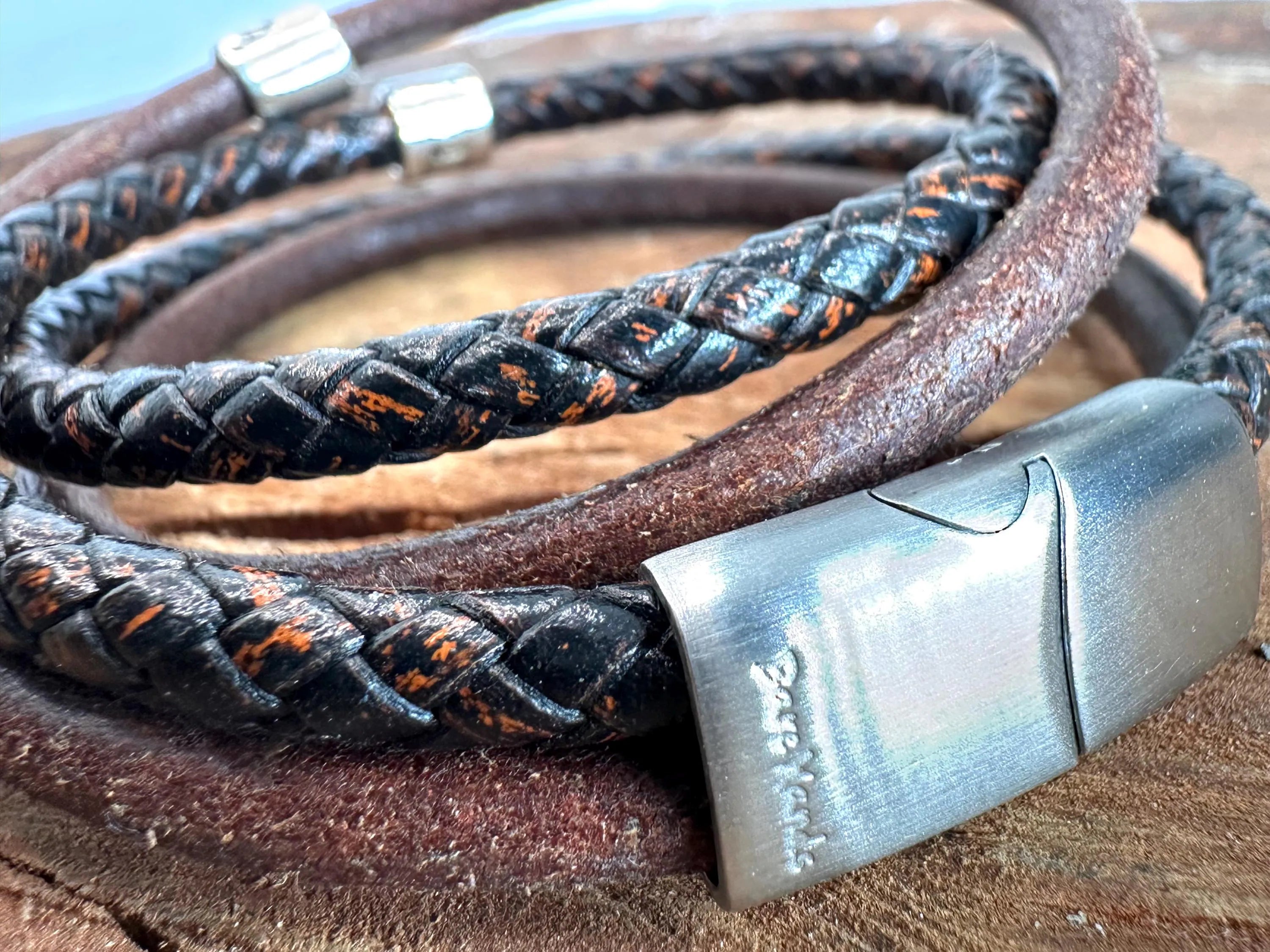 4 Cord Silver Bead Leather Wrap  - personalised