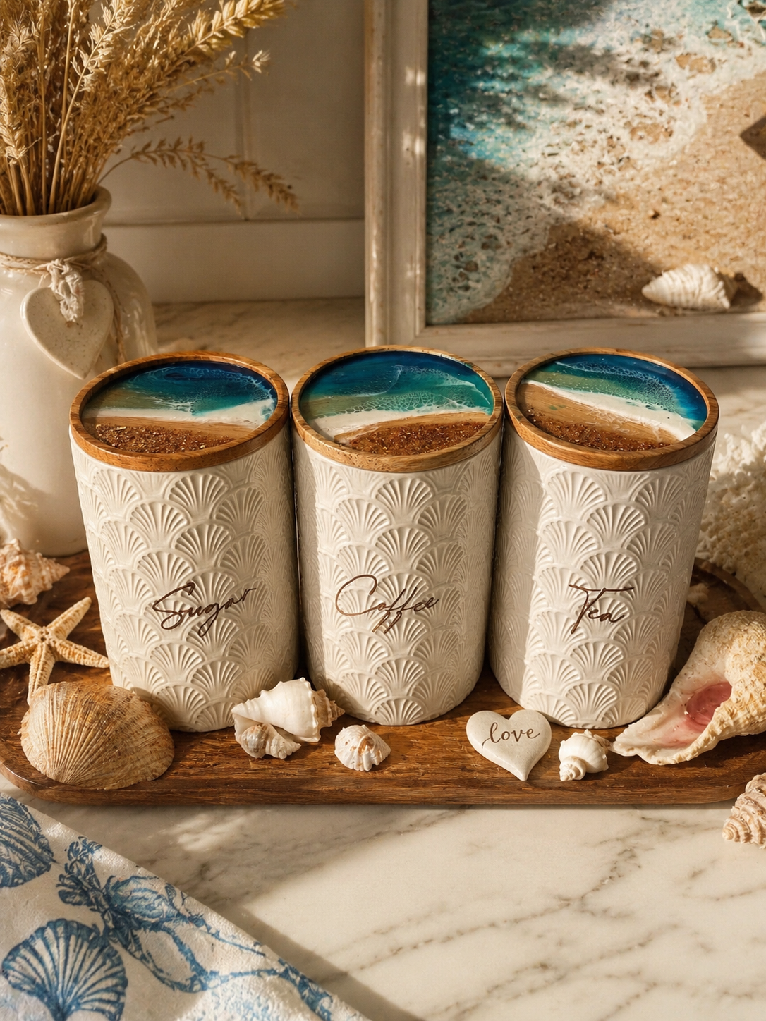 Large beach canisters | canisters | jars | coffee jars | kitchen decor | decorations | gift ideas | Xmas gift | Mother’s Day gift