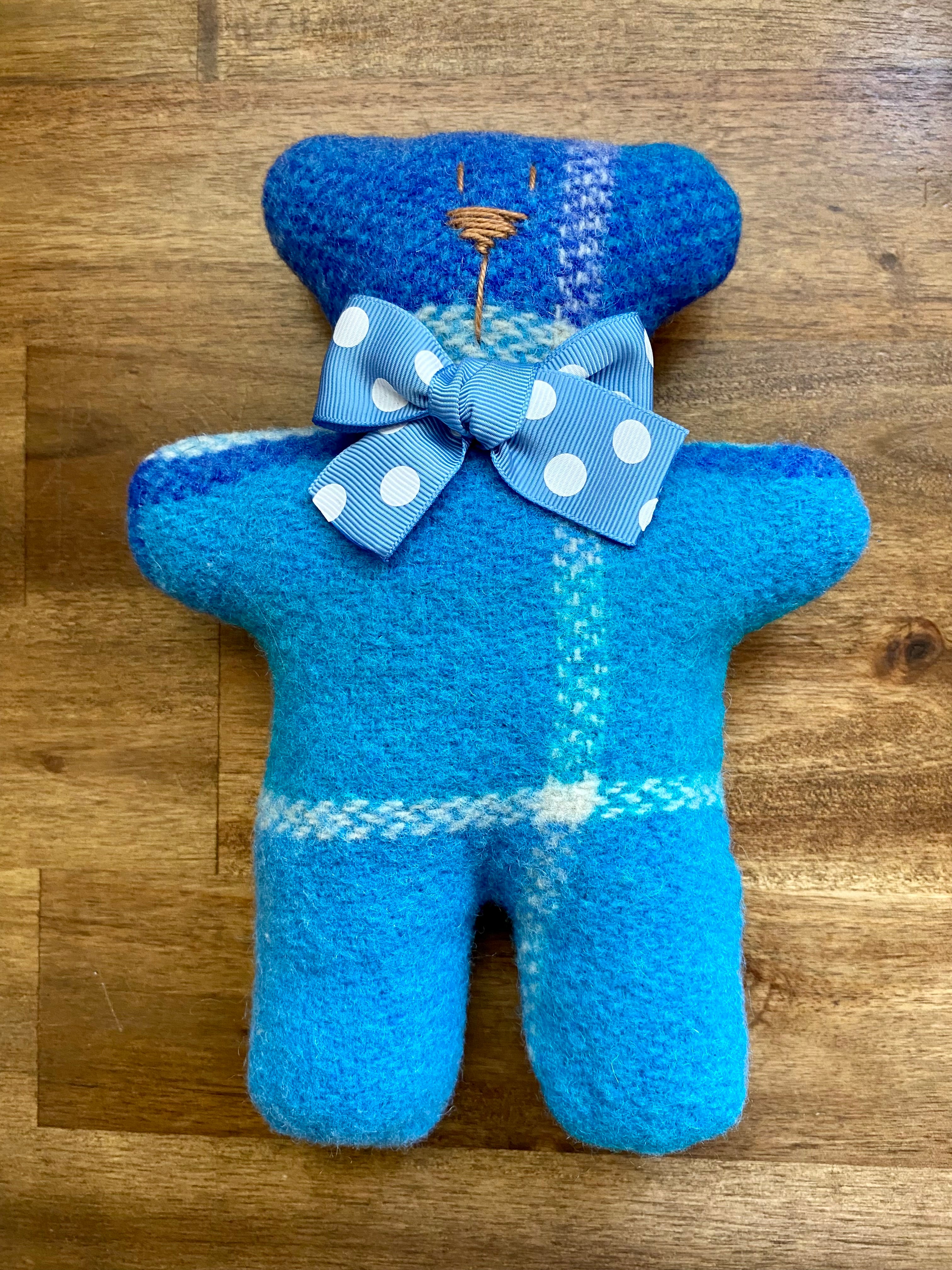 Upcycled Woollen Blanket Teddy Softie - Blue