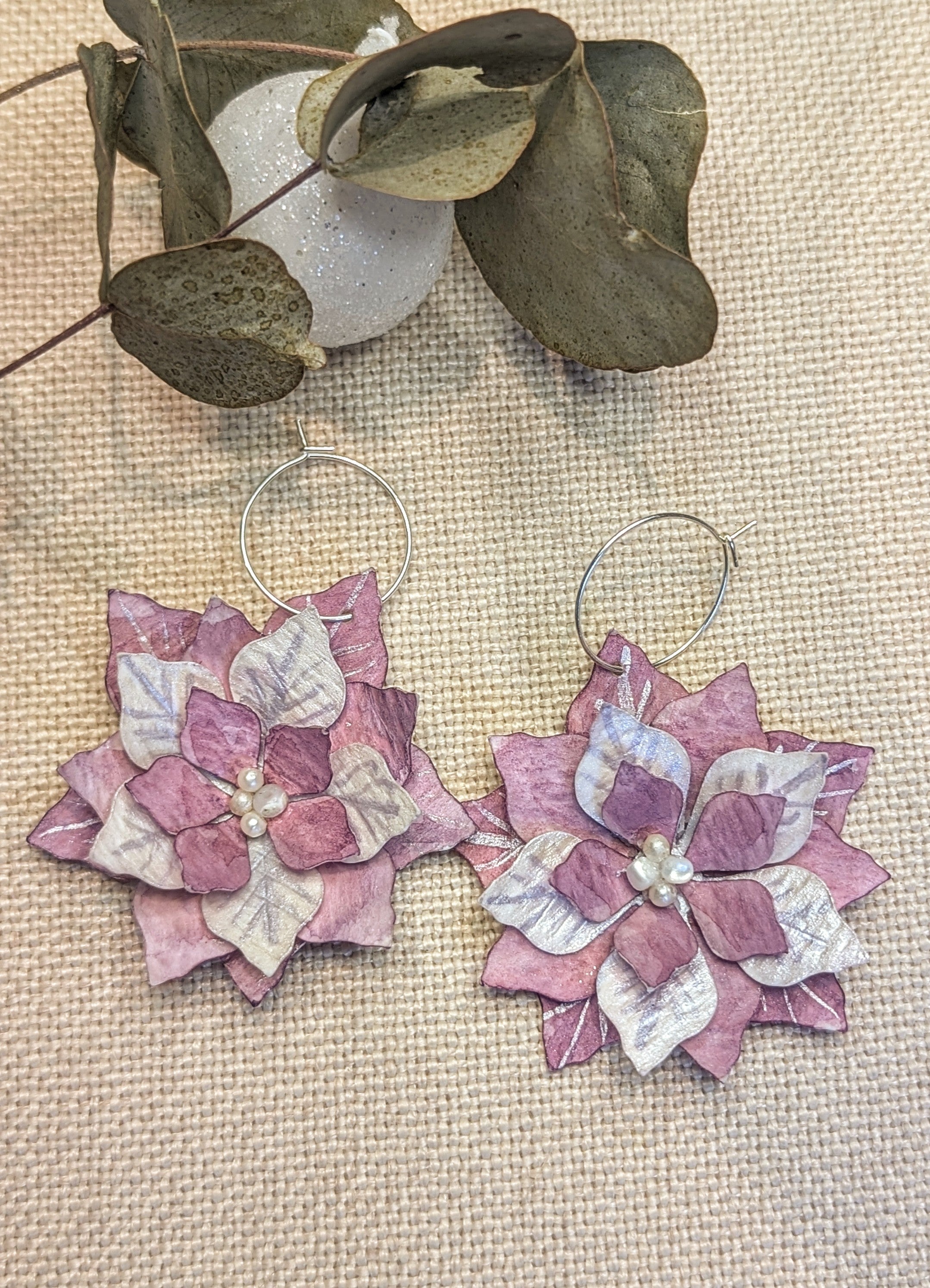 Handcrafted Eco Friendly Christmas Poinsettia Paper Earrings
