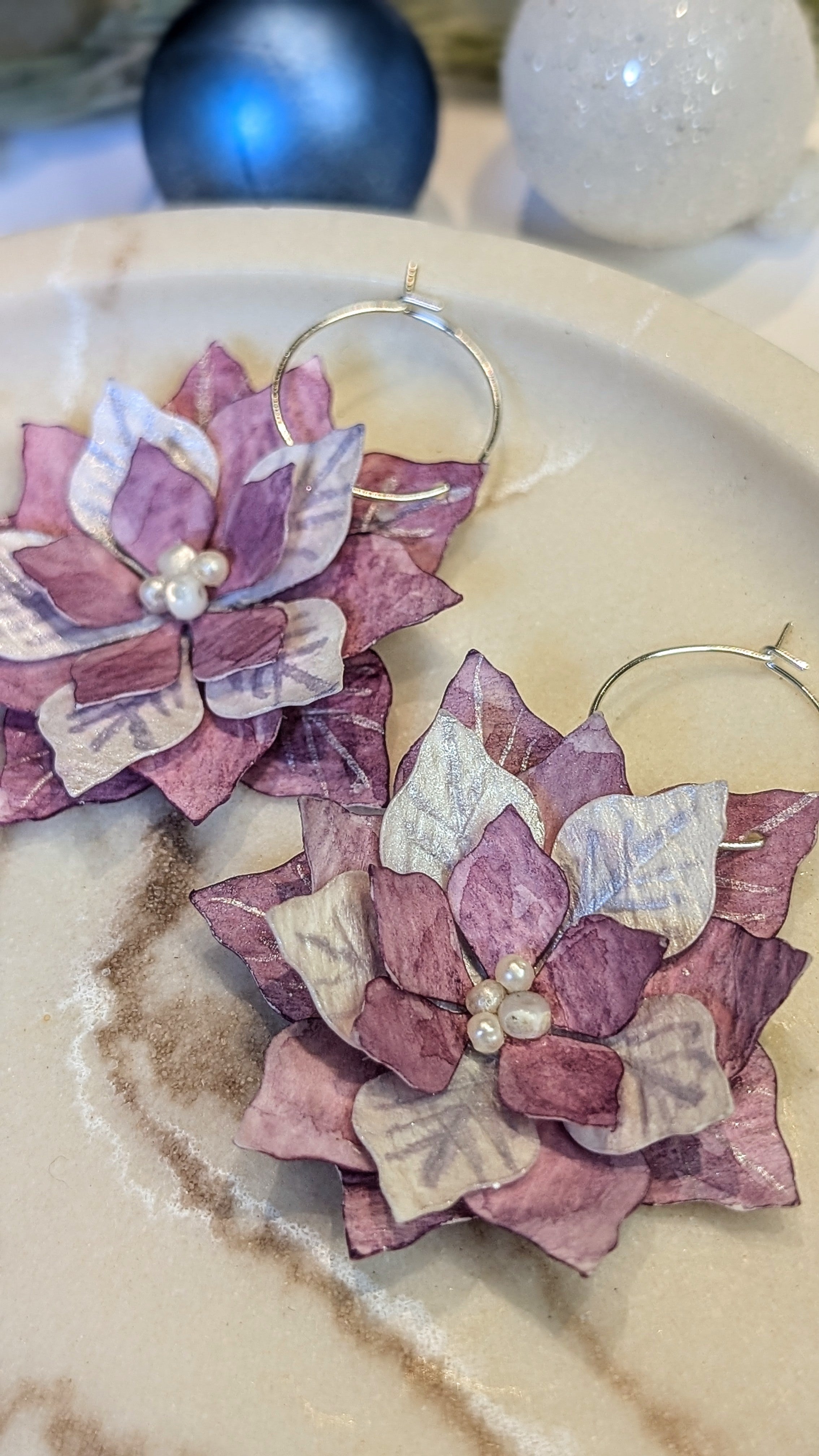 Handcrafted Eco Friendly Christmas Poinsettia Paper Earrings