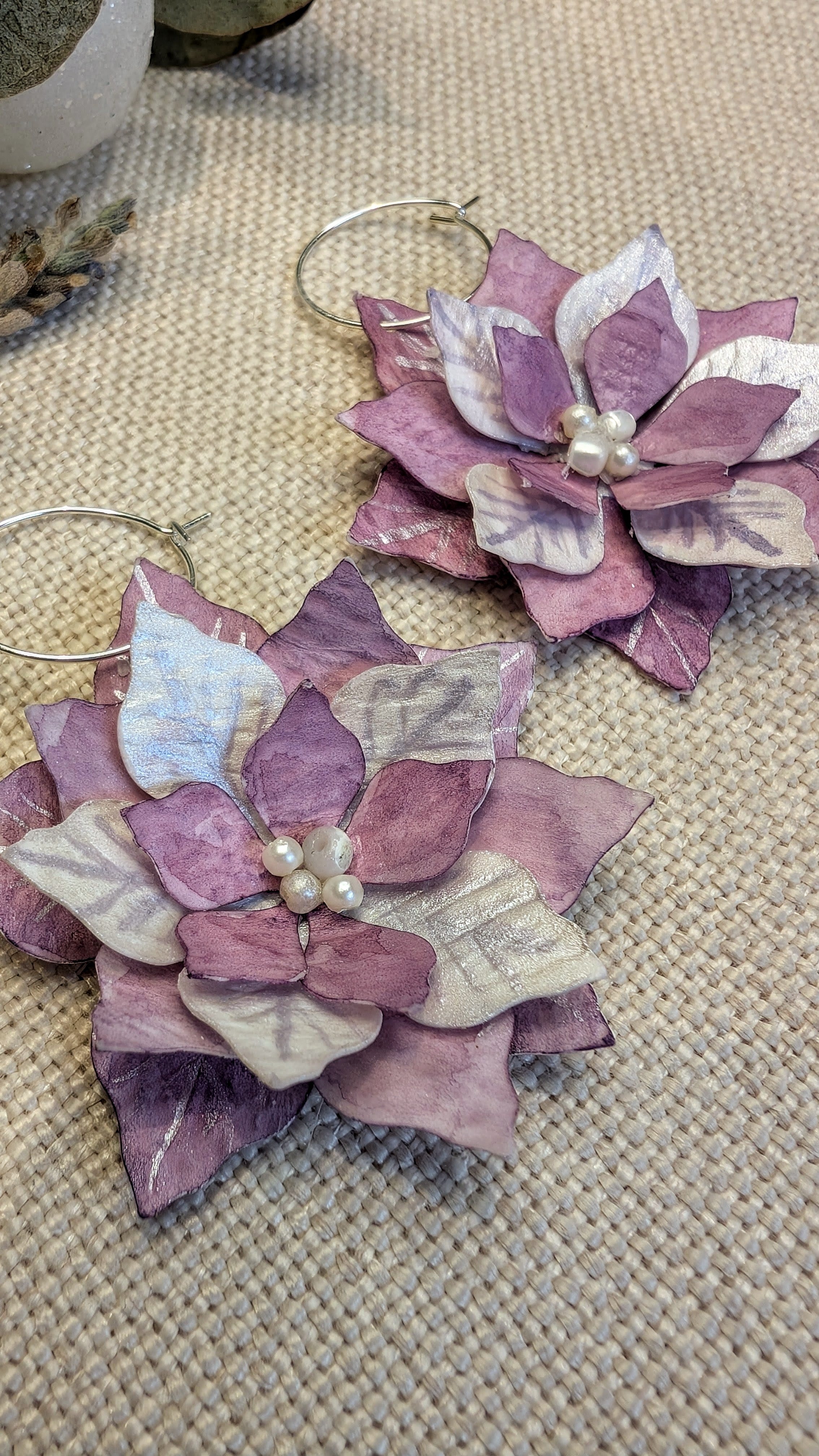 Handcrafted Eco Friendly Christmas Poinsettia Paper Earrings