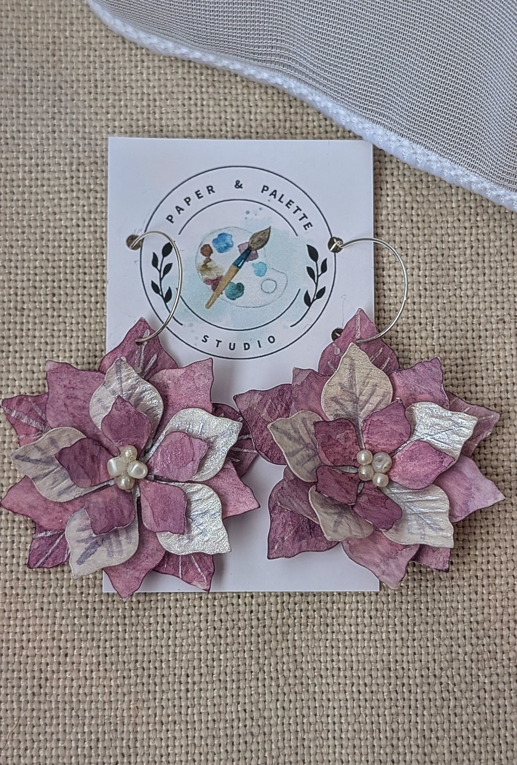 Handcrafted Eco Friendly Christmas Poinsettia Paper Earrings