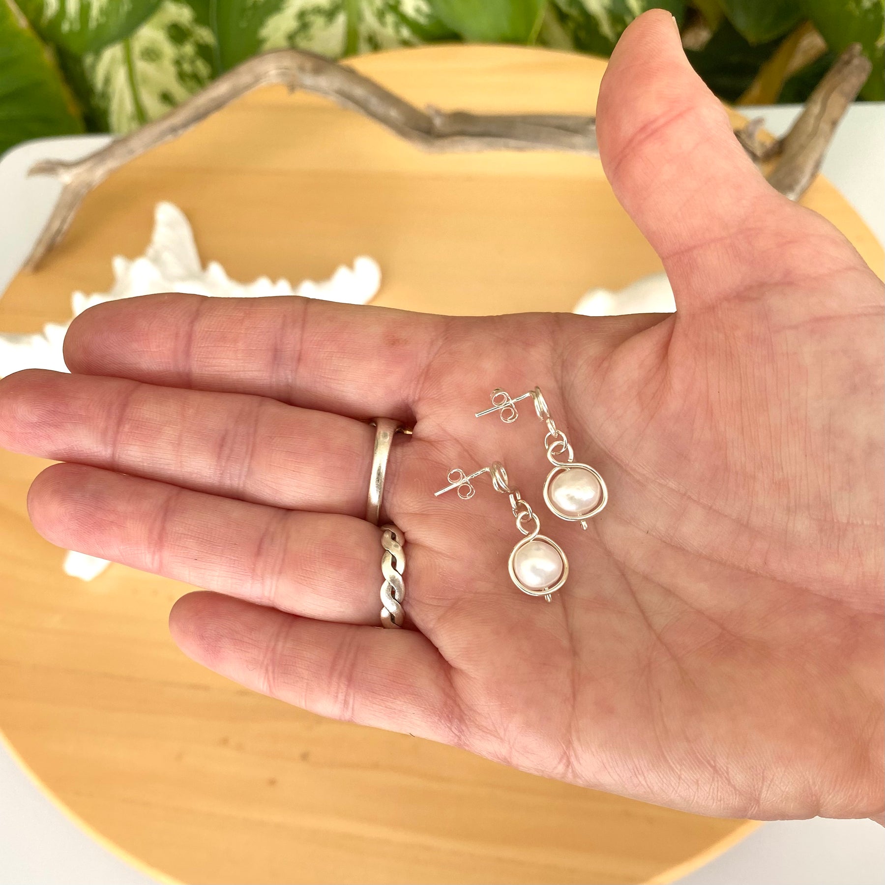 Baroque Pearl Silver Loop Stud Earrings | Sterling Silver