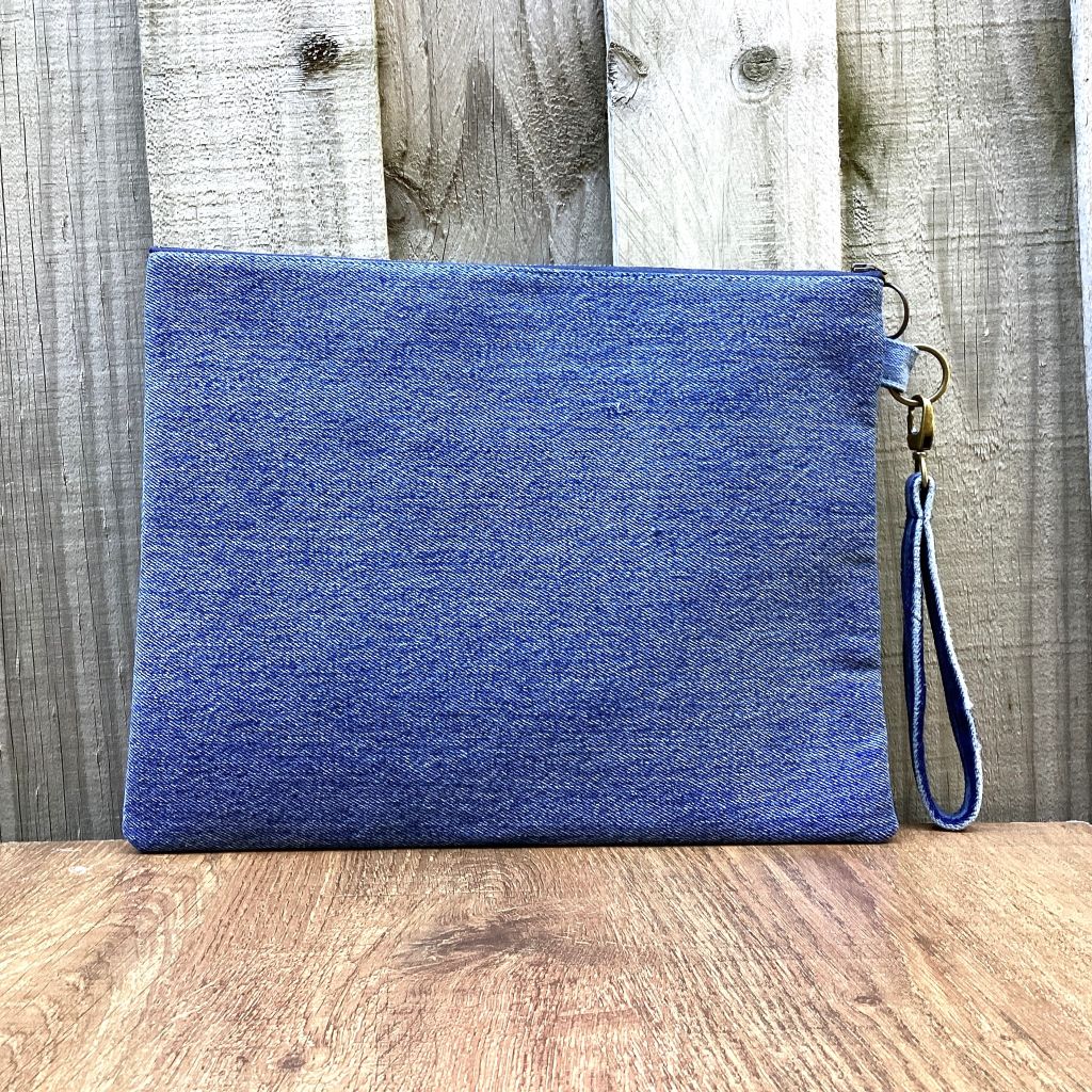 Large Upcycled Denim Pouch – 6 Denim Hearts