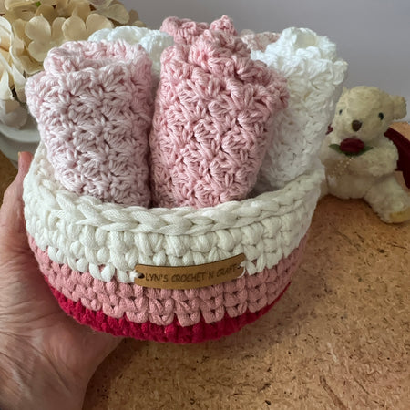 Baby Girl Bundle - Handmade Crochet Baby Gift Basket & Washers