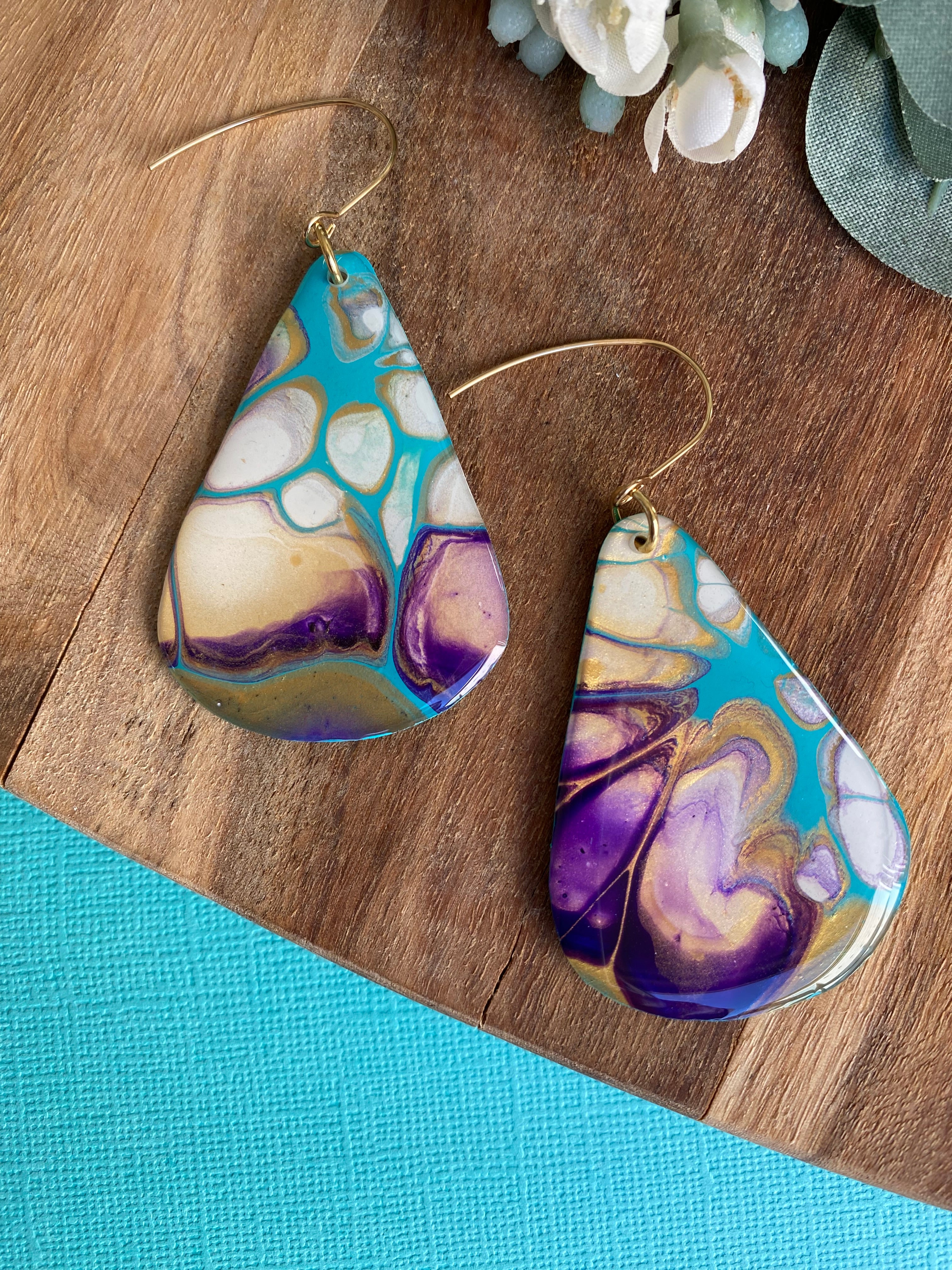 Stunning Turquoise and Gold Abstract Art Earrings