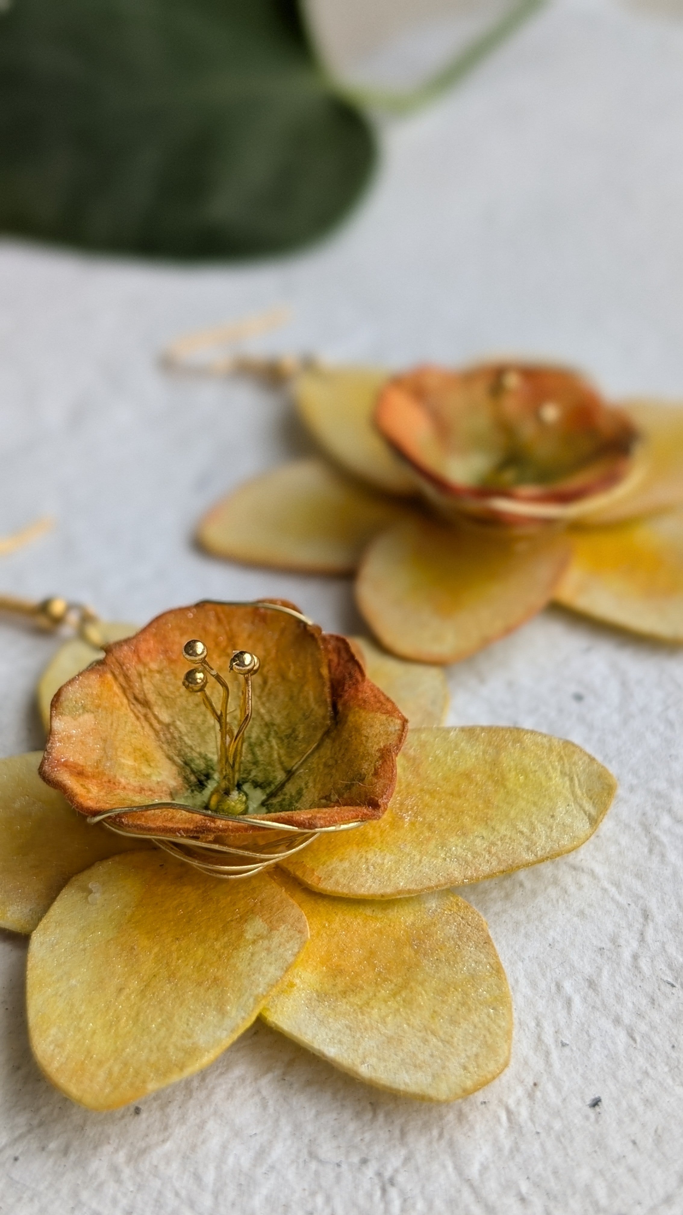 Handpainted Daffodil Earrings – March Birth Flower Jewellery, Paper Anniversary Gift, Botanical Statement Earrings
