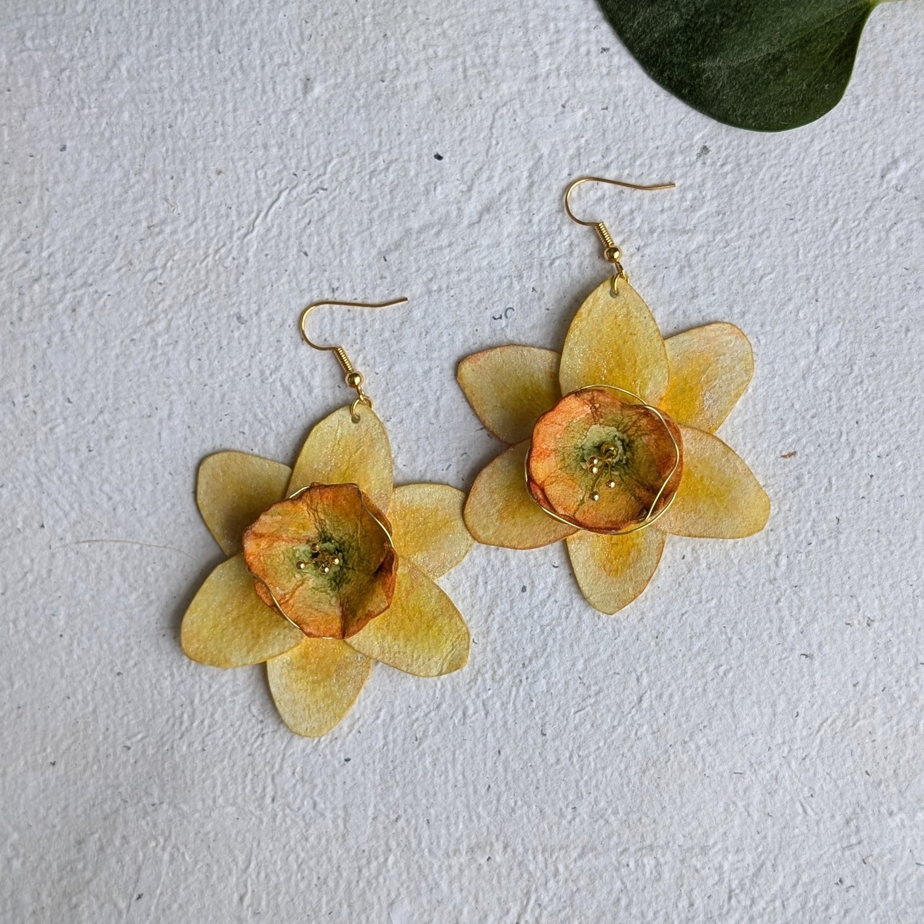 Handpainted Daffodil Earrings – March Birth Flower Jewellery, Paper Anniversary Gift, Botanical Statement Earrings