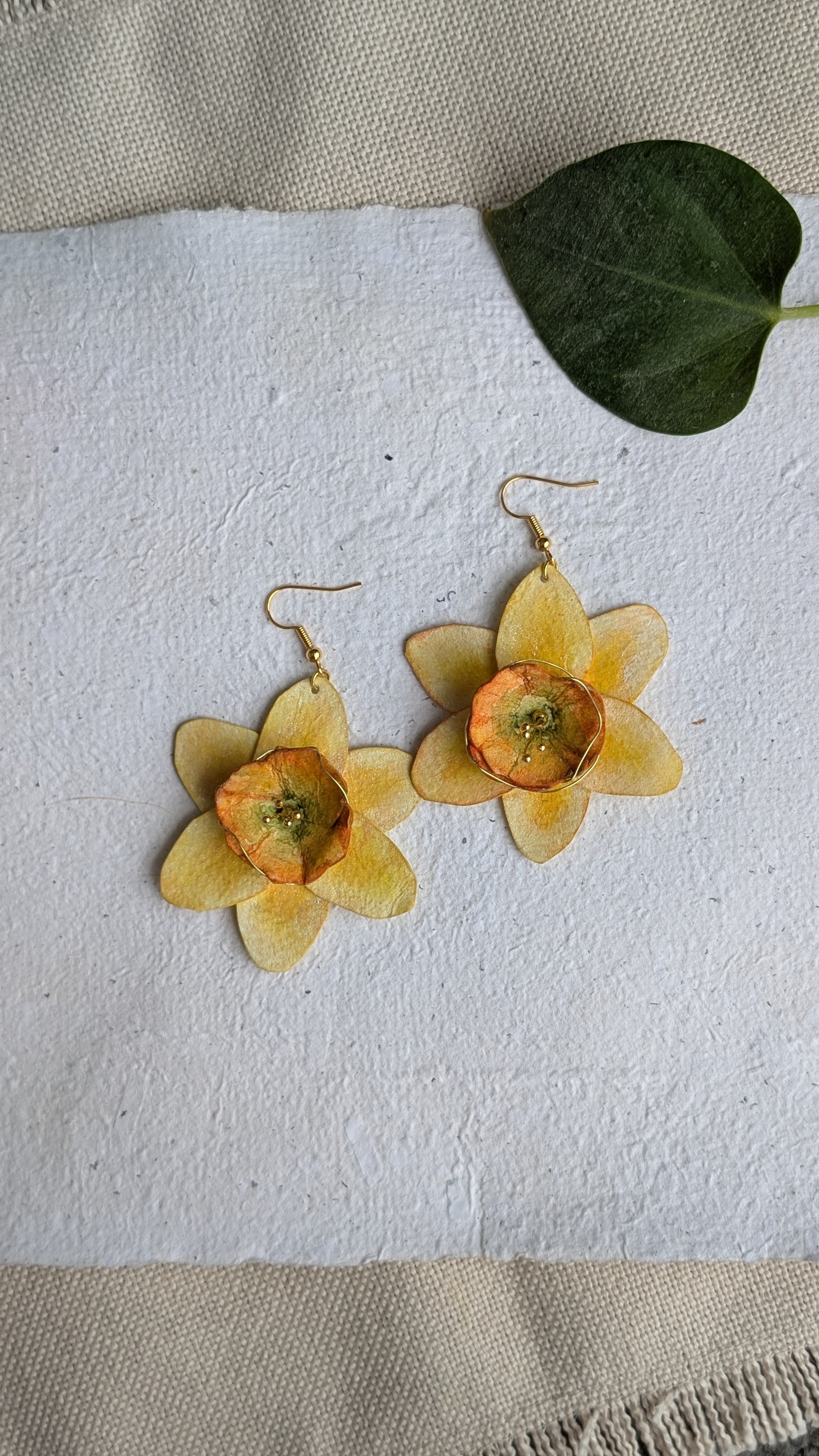 Handpainted Daffodil Earrings – March Birth Flower Jewellery, Paper Anniversary Gift, Botanical Statement Earrings