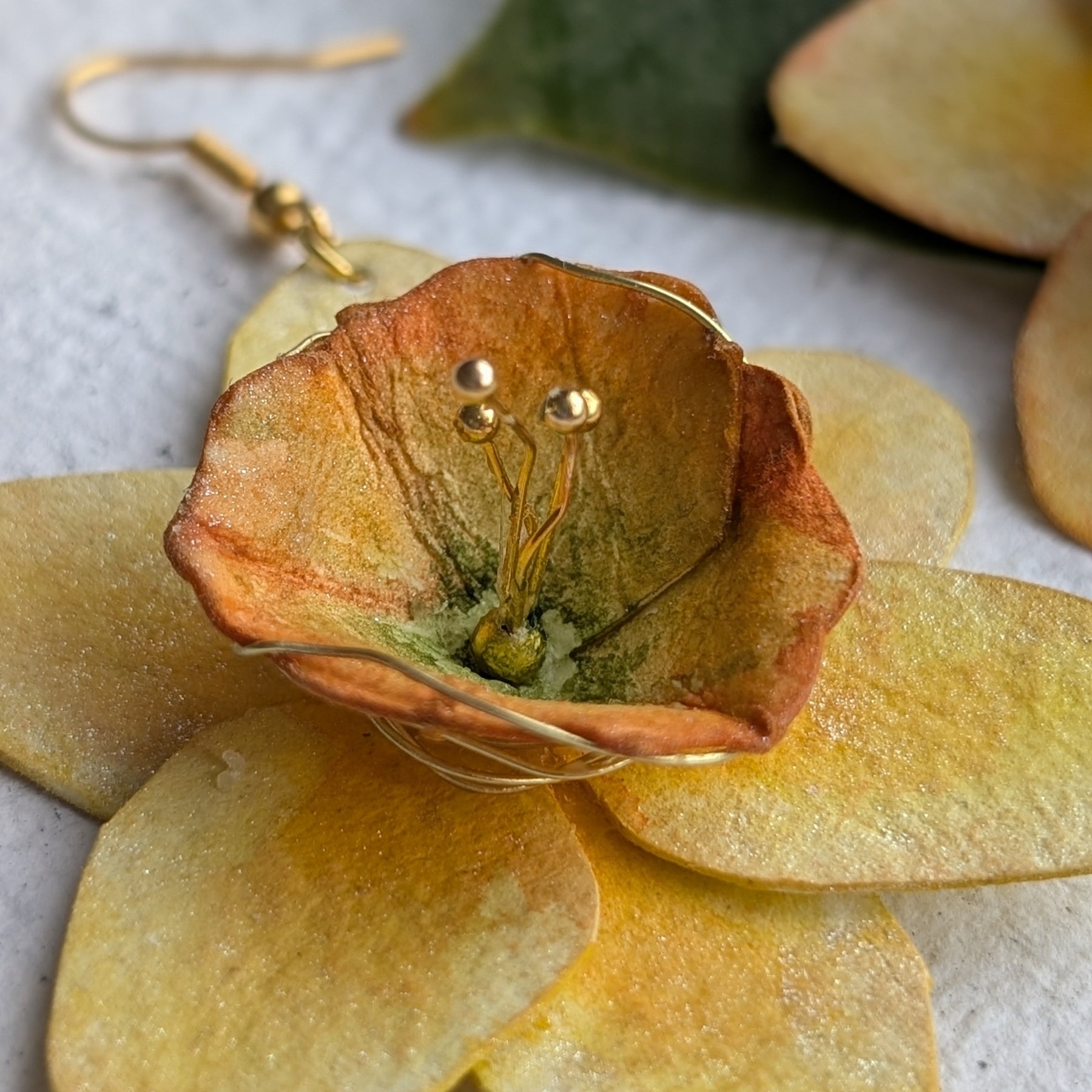 Handpainted Daffodil Earrings – March Birth Flower Jewellery, Paper Anniversary Gift, Botanical Statement Earrings