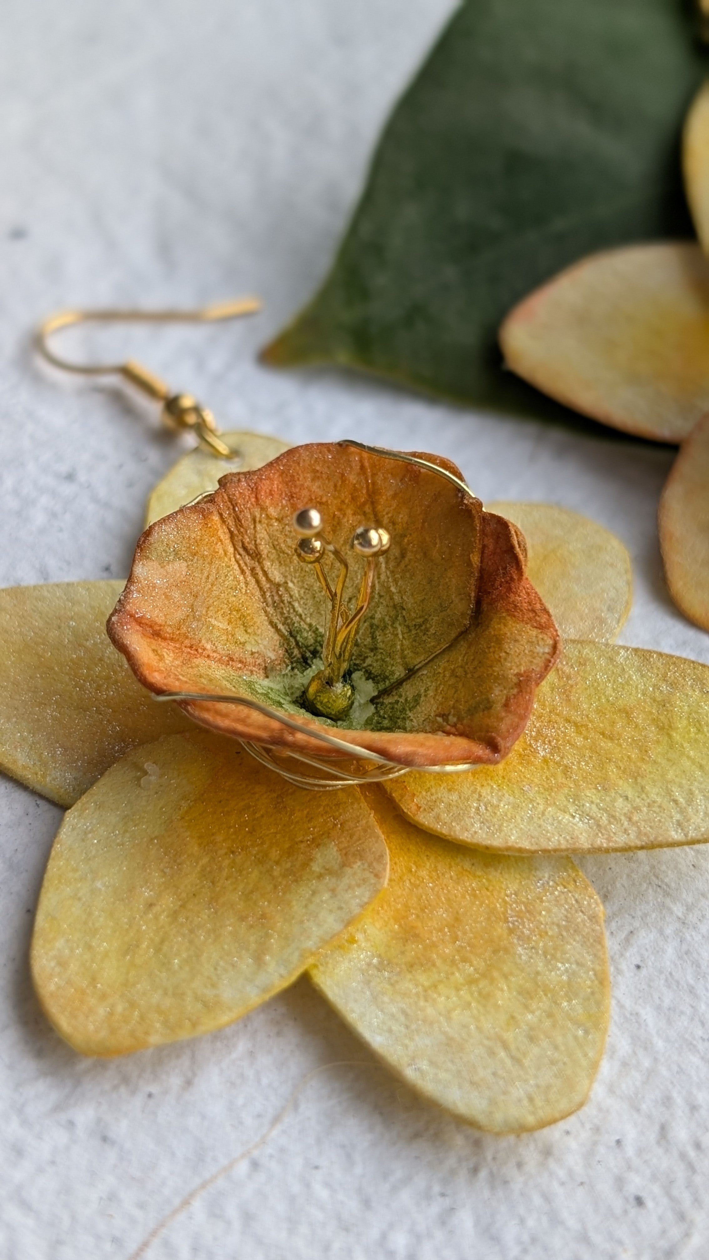 Handpainted Daffodil Earrings – March Birth Flower Jewellery, Paper Anniversary Gift, Botanical Statement Earrings
