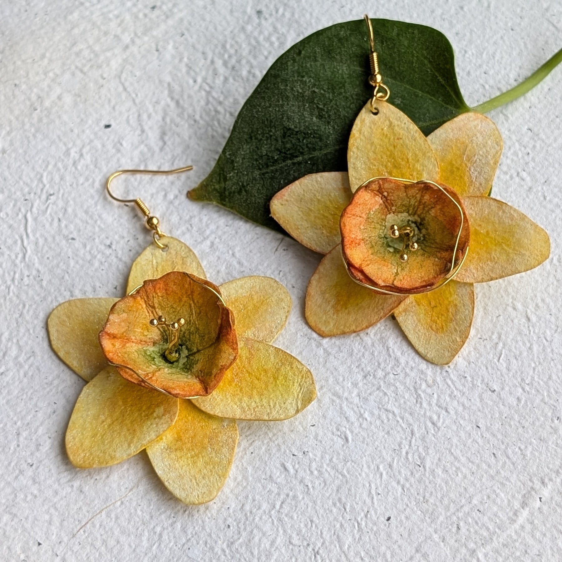 Handpainted Daffodil Earrings – March Birth Flower Jewellery, Paper Anniversary Gift, Botanical Statement Earrings