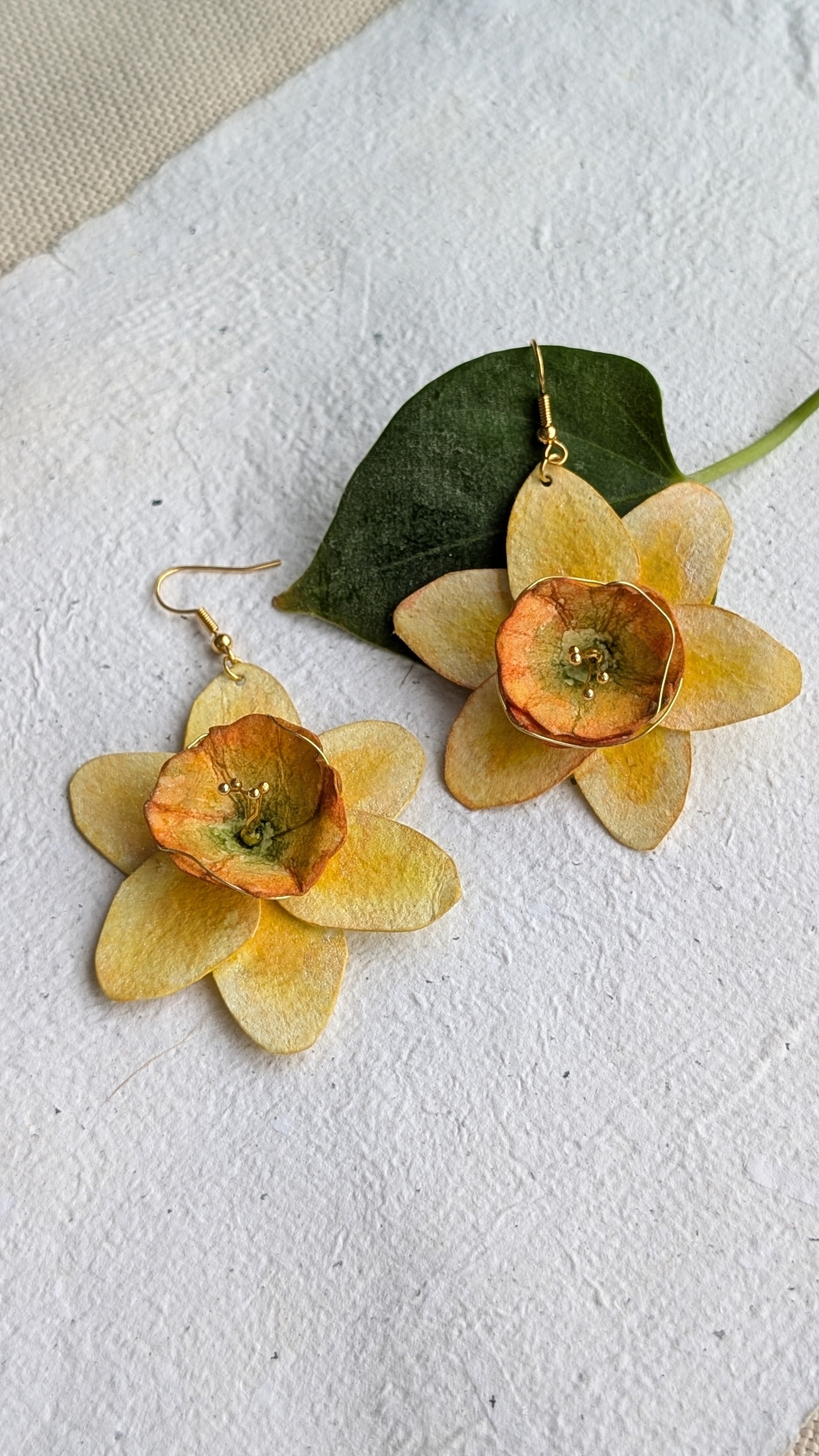 Handpainted Daffodil Earrings – March Birth Flower Jewellery, Paper Anniversary Gift, Botanical Statement Earrings