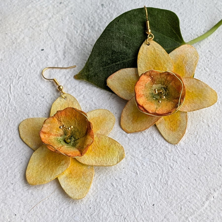 Handpainted Daffodil Earrings – March Birth Flower Jewellery, Paper Anniversary Gift, Botanical Statement Earrings