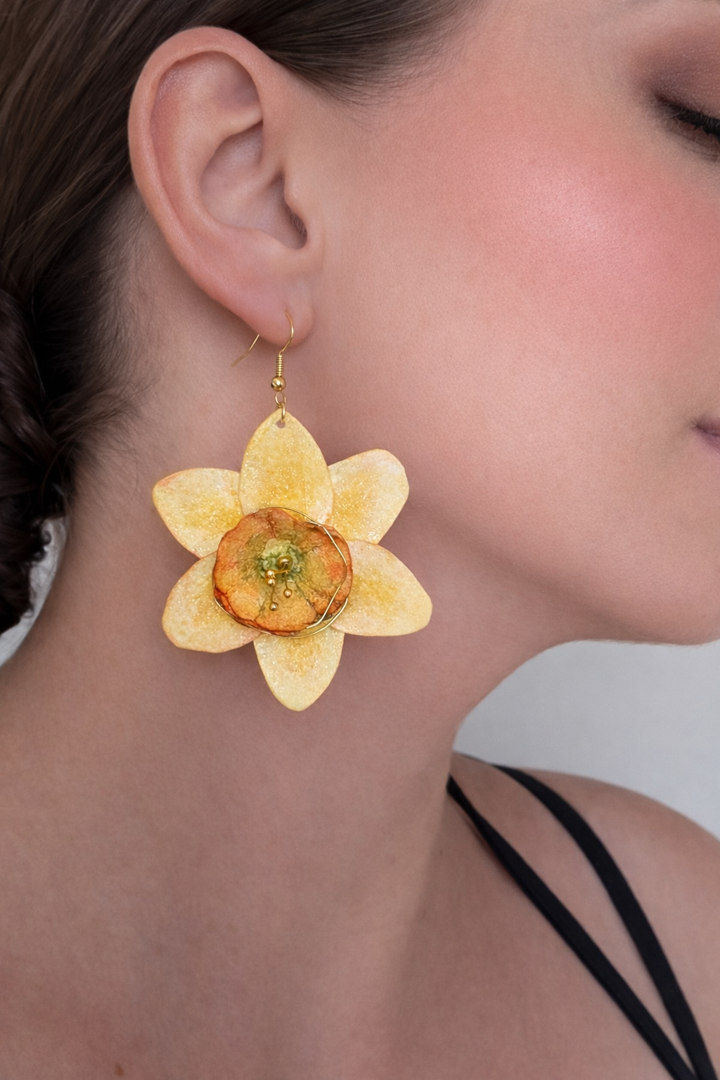Handpainted Daffodil Earrings – March Birth Flower Jewellery, Paper Anniversary Gift, Botanical Statement Earrings