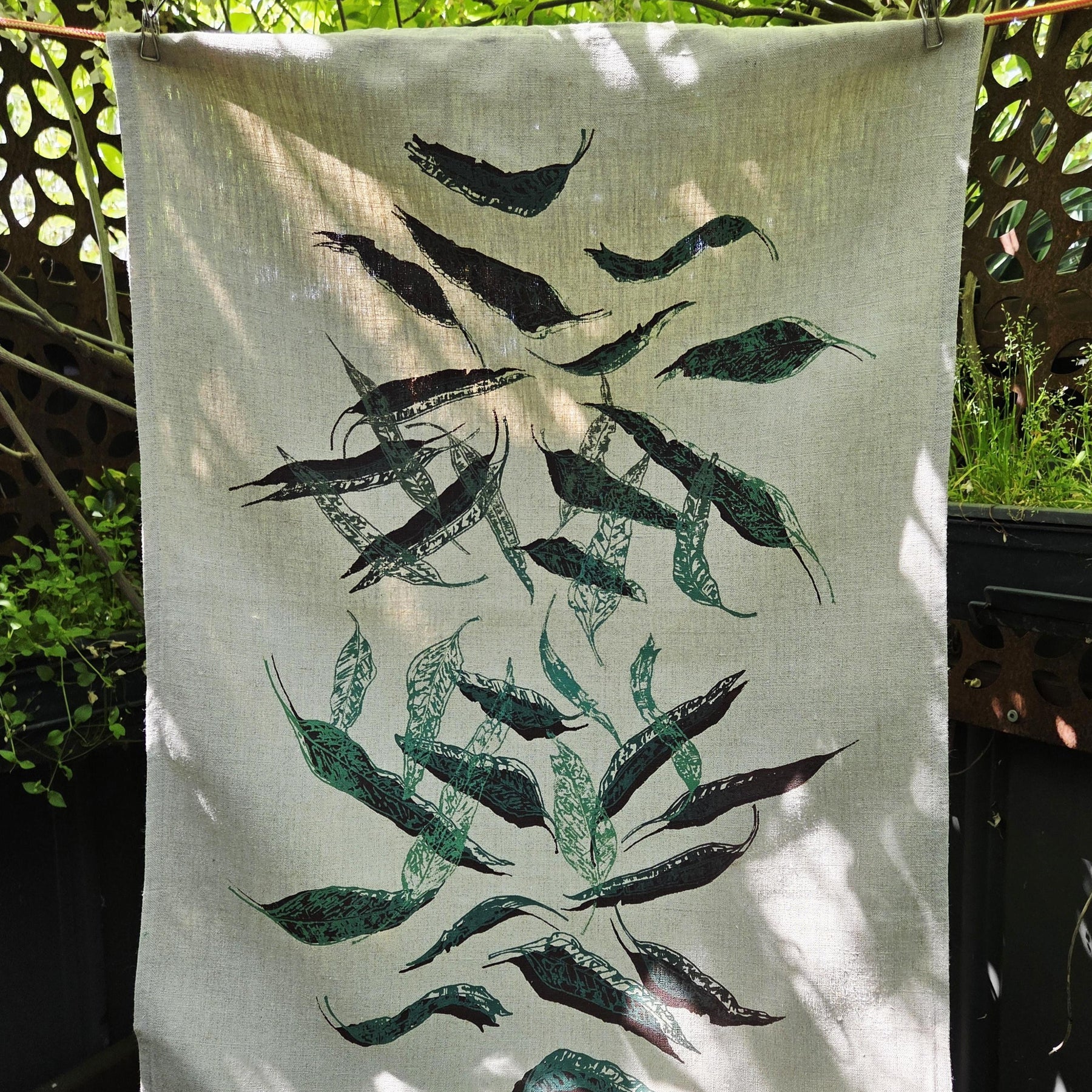 Hand Printed Linen Tea Towels-Eucalypt Fallen Leaves