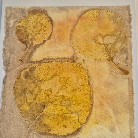 Card original ecoprinted golden pink eucalyptus leaves