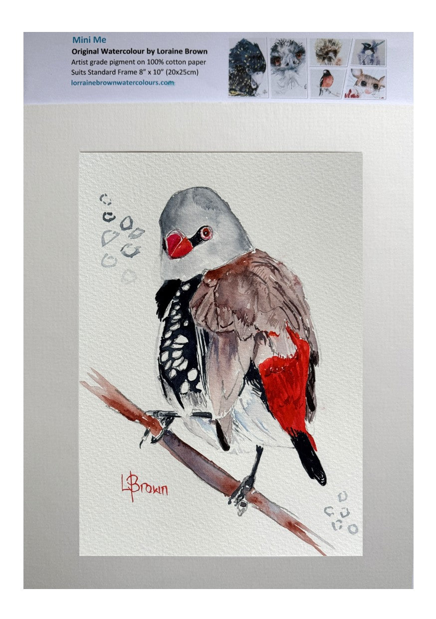Mini Me #201 Diamond Firetail Original Watercolour Painting