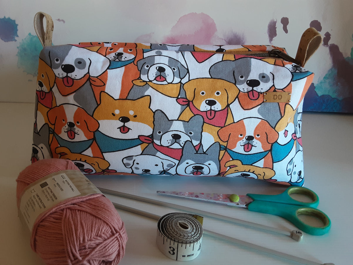 Handmade Zippered Pouch, Large Pencil Case for School or Work,  Waterproof Lined Makeup Bag