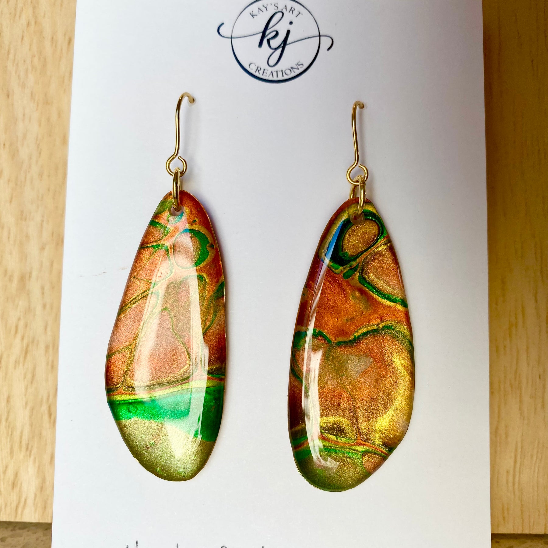 Emerald and Copper Art Earrings