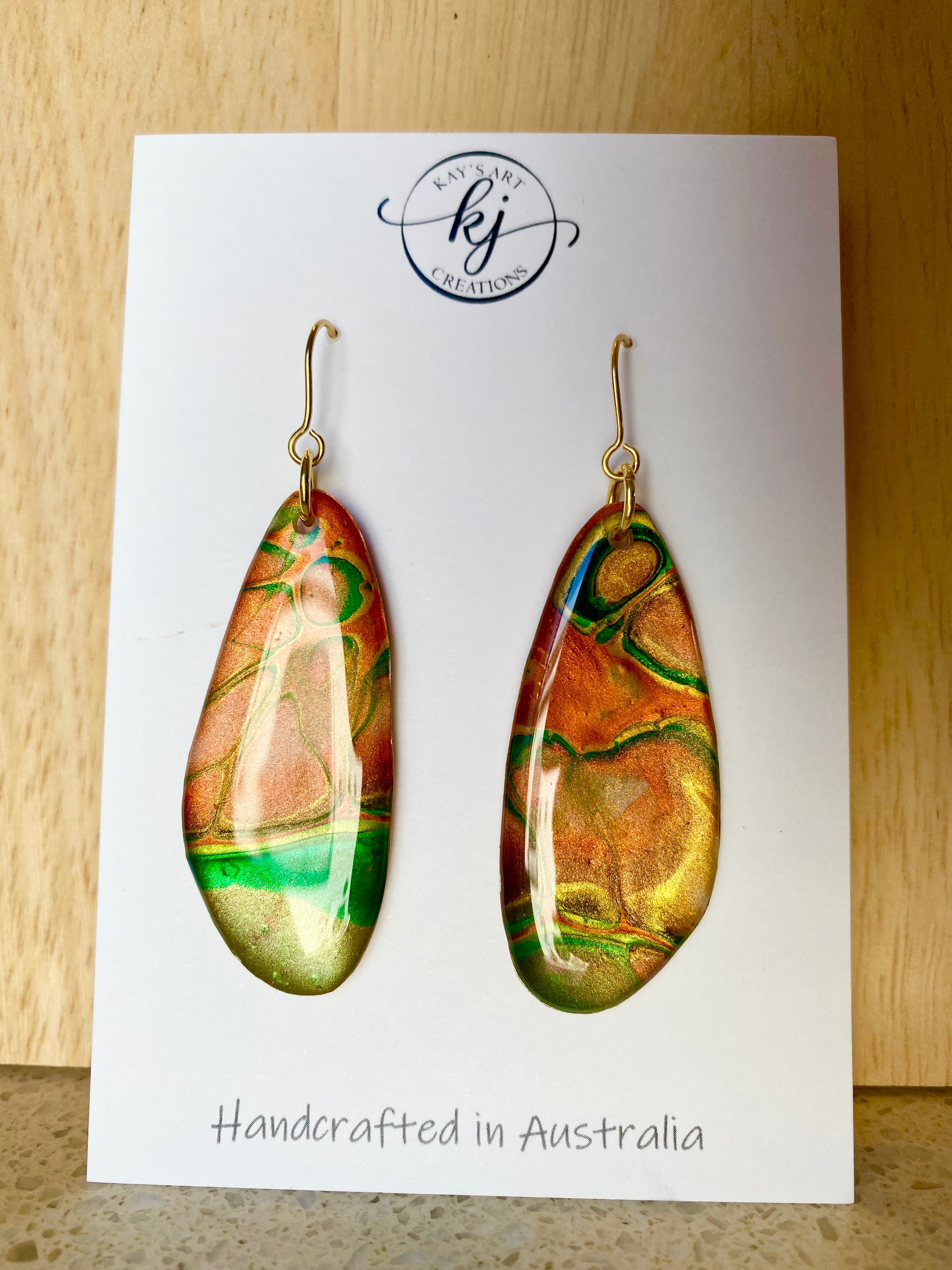 Emerald and Copper Art Earrings