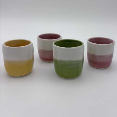 Handmade Ceramic Stoneware Cup | Wheel Thrown | Handleless | Thumb Print | Duo Colours