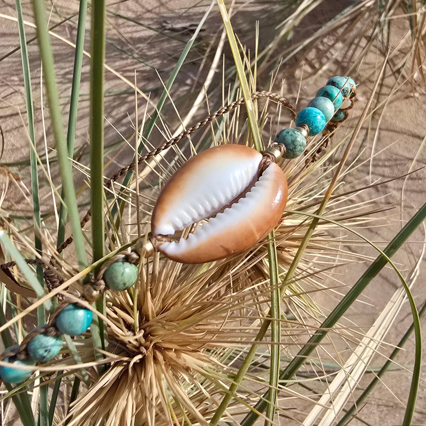 Cowrie Necklace with Peruvian Turquoise
