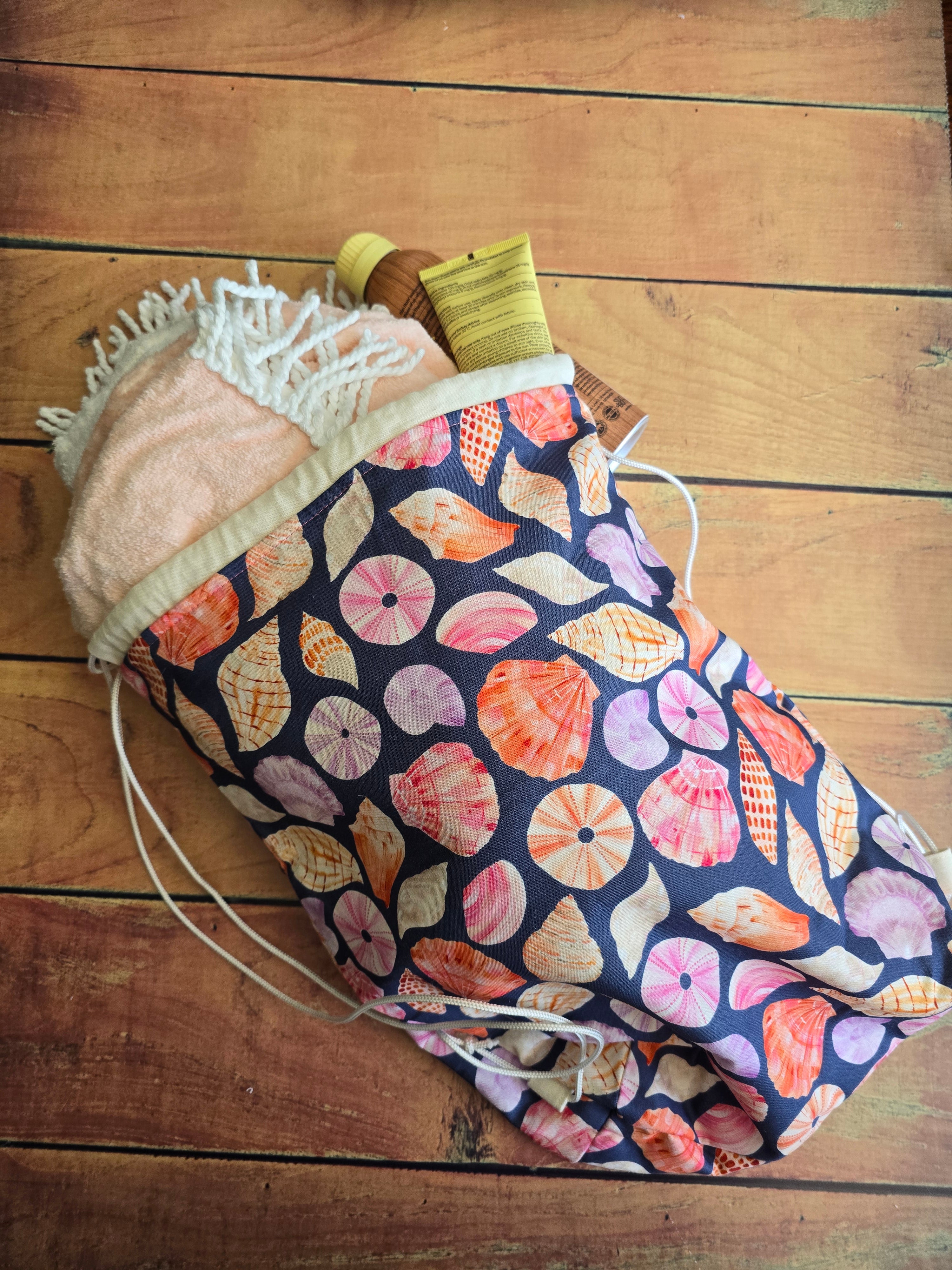 Handmade | Shells | Drawstring | Library Bag | Backpack