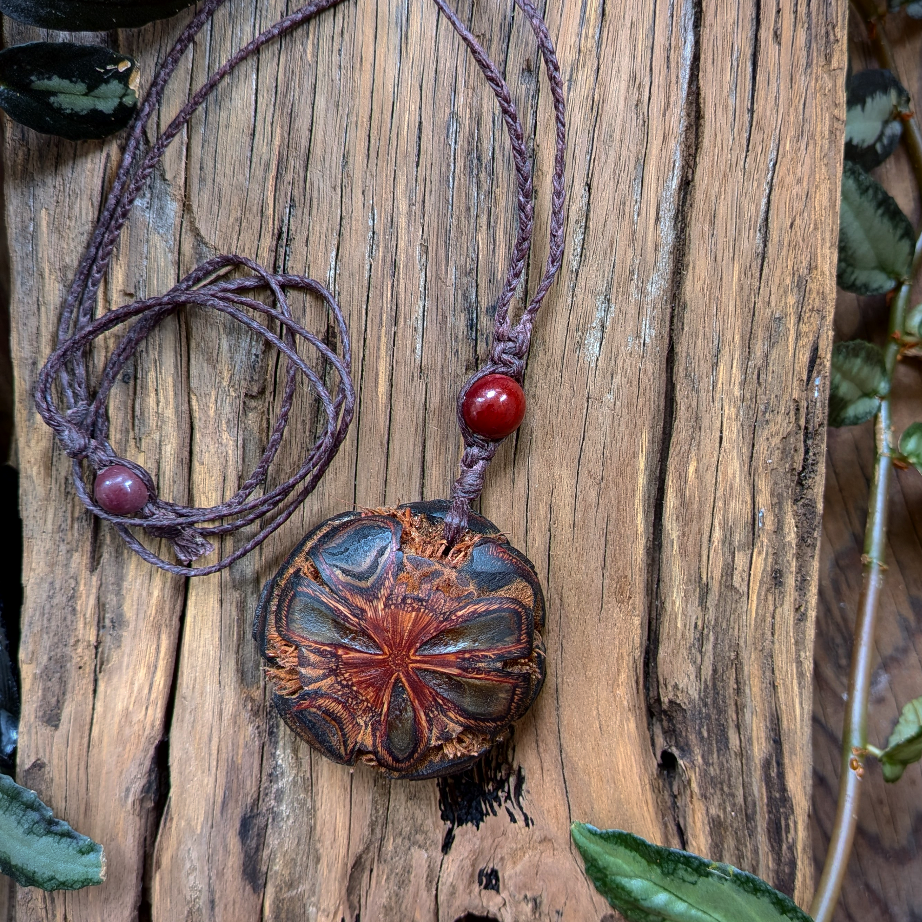 BANSKIA pod slice with MOOKIATE JASPER handmade necklace talisman