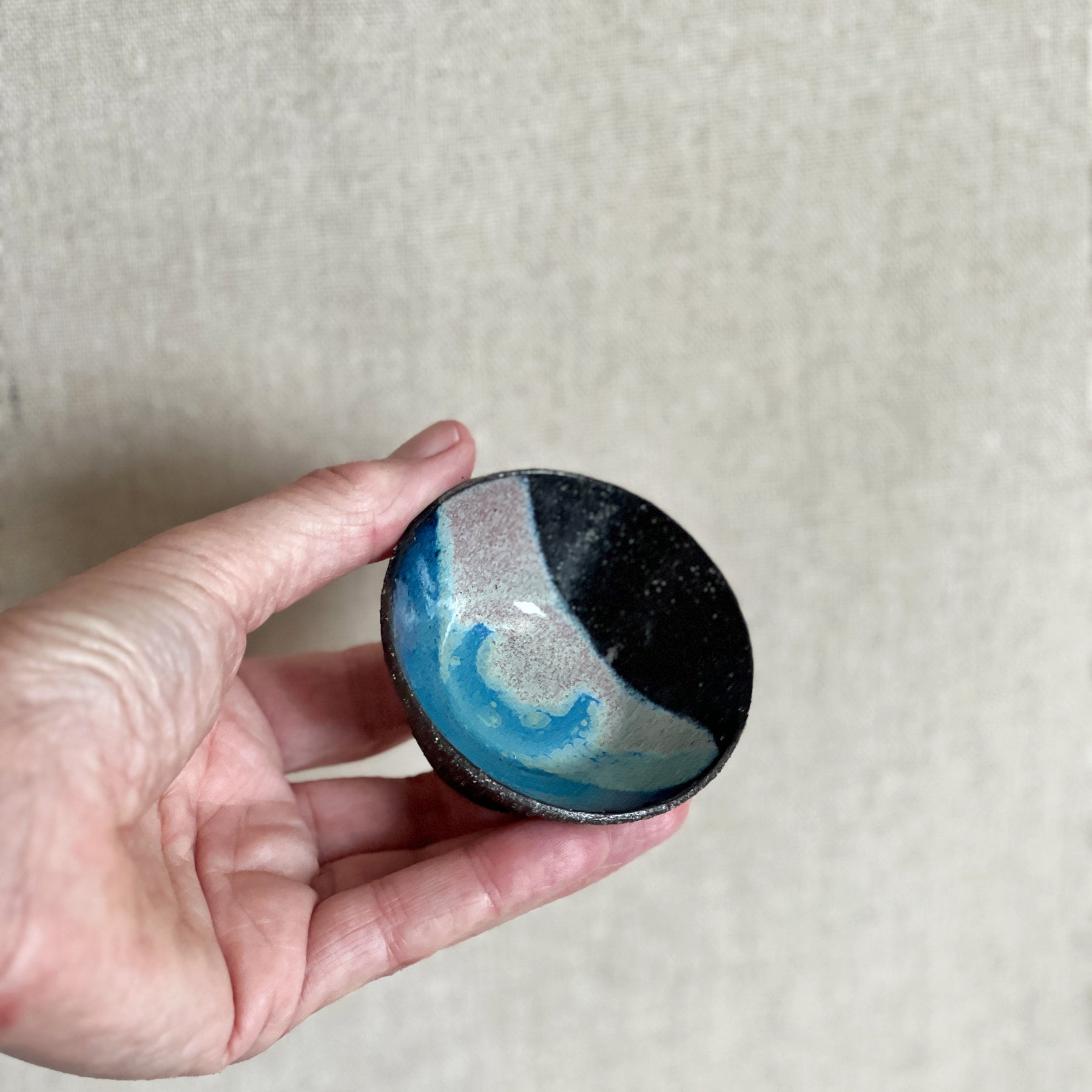 'Terra' small wheel thrown bowl in ocean glaze
