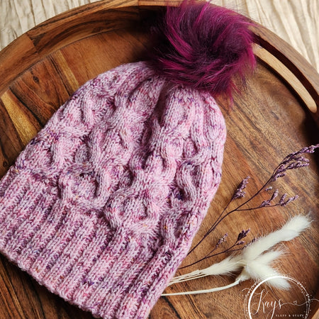 Handknit Pink Beanie with removable pompom
